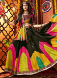 Black chaniya choli with multi-thread and mirror embroidery