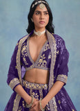 Blooming Purple Art Silk Embroidered Bridesmaid Lehenga with Can-Can Inside