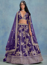 Blooming Purple Embroidered Art Silk Bridesmaid Lehenga with Net Dupatta