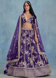 Blooming Purple Embroidered Art Silk Bridesmaid Lehenga with Net Dupatta
