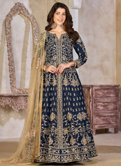 Elegant Blue Abaya Style Suit for Festive Wear