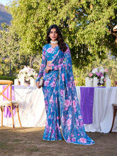Weightless blue printed saree for festive wear