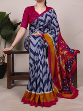 Blue printed tasar silk saree