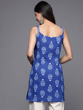 Blue Cotton Printed Square Neck Tunic Top