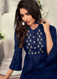 Blue Heavy Rayon Embroidered Feeding Kurti With Both Side Zip
