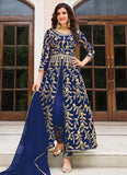 Blue Sequins Embroidered Net Slit Style Abaya Style Suit