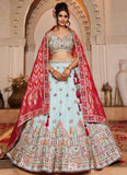 Blue Tissue Bridesmaid Lehenga with Mirror, Moti, Sequin & Thread Embroidery Work