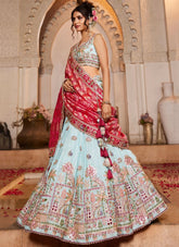 Blue Tissue Designer Bridesmaid Lehenga with Embroidered Dupatta