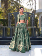 Bottle Green Floral Print Tussar Silk Co-ord Set lehenga Choli