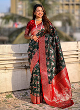 Bottle Green Banarasi Soft Silk Saree for Wedding | Zari Woven