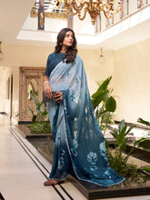 Bottle green floral printed marbal saree