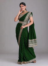 Bottle Green Zariwork Georgette Indian Designer Saree