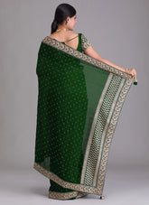 Bottle Green Zariwork Georgette Indian Designer Saree
