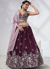 Breathtaking Burgundy Raw Silk Engagement Lehenga Choli Set