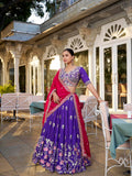 Purple Color Sequins And Thread Embroidery Work Vichitra Silk Lehenga Choli