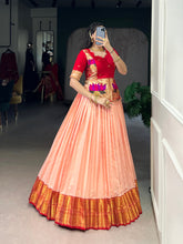 Peach South Indian-style lehenga with zari border