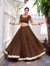 Brown embossed lace lehenga set
