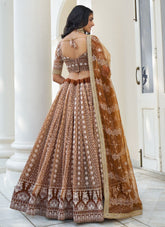 Brown Net Thread and sequins Work Party Wear Indian Lehenga
