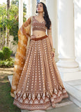 Brown Net Thread and sequins Work Party Wear Indian Lehenga