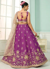 Burgundy georgette lehenga choli with sequins, stone work and organza dupatta