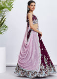 Burgundy Poly Georgette Bridesmaid Lehenga with Sequins & Thread Embroidery