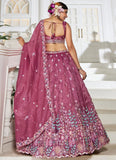 Burgundy Tissue Lehenga with Sequins and Embroidery Work for Wedding