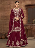 Stitched Lehenga Choli for Wedding | Burgundy Silk Lehenga