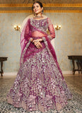 Gorgeous Burgundy Net Embroidered Wedding Lehenga for Bride