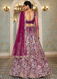 Burgundy Net Bridal Wedding Lehenga with Sequins and Embroidery Work
