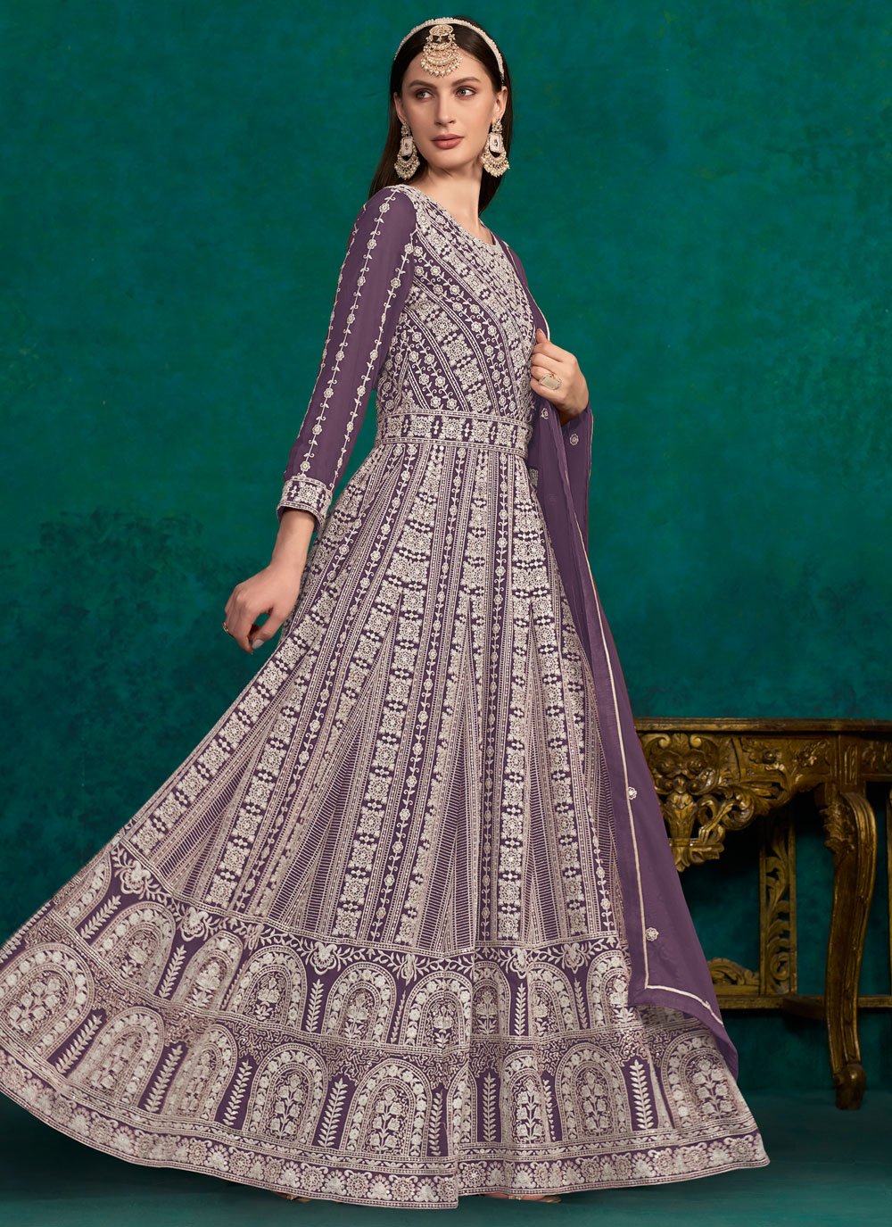 Celestial Purple Faux Georgette Lakhnavi Anarkali Suit For Women