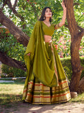 Mehandi green Chanderi lehenga choli with zari border
