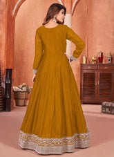 Charming Art Silk Embroidered Indian Anarkali Suit In Mustard