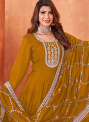 Charming Art Silk Embroidered Indian Anarkali Suit In Mustard