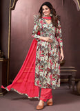 Charming Green Riyon Handwork Alia Cut Kurti Pant Set