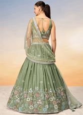 Charming Lime Green Poly Georgette Bridesmaid Lehenga Choli with Net Dupatta
