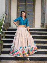 Off White Color Floral Printed Tussar Silk Co-ord Set Lehenga Choli