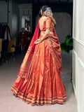 Coral Color Maharastrian Wear Shimmer Lehenga