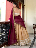 Cream Color Zari Weaving Work Kanchipuram Lehenga Choli