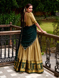 Cream Semi-Stitched Lehenga with 3.70 Meter Flair