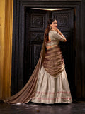 Dupion silk cream lehenga choli with lace border dupatta