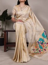 Cream tissue Paithani saree with zari weaving