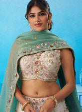 Cream Embroidered Tissue Lehenga Set | Designer Wedding Wear