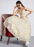 Cream Net Sequins And Mirror Work Wedding Lehenga