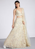 Cream Net Sequins And Mirror Work Wedding Lehenga