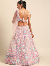 Cream Net Sequins, Mirror and thread embroidered Lehenga choli with Dupatta