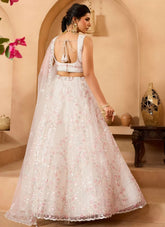Full flair cream net wedding lehenga with 3.5 meter flair