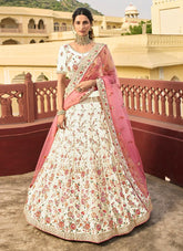 Cream Organza Swarovski Lehenga Choli With Patch Border