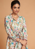 Cream Rayon Casual Wear Printed Work cordset for women
