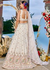 Designer Cream Wedding Wear Lehenga with Organza Dupatta