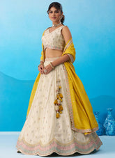Cream Tissue Embroidered Lehenga Set with Sequins Work